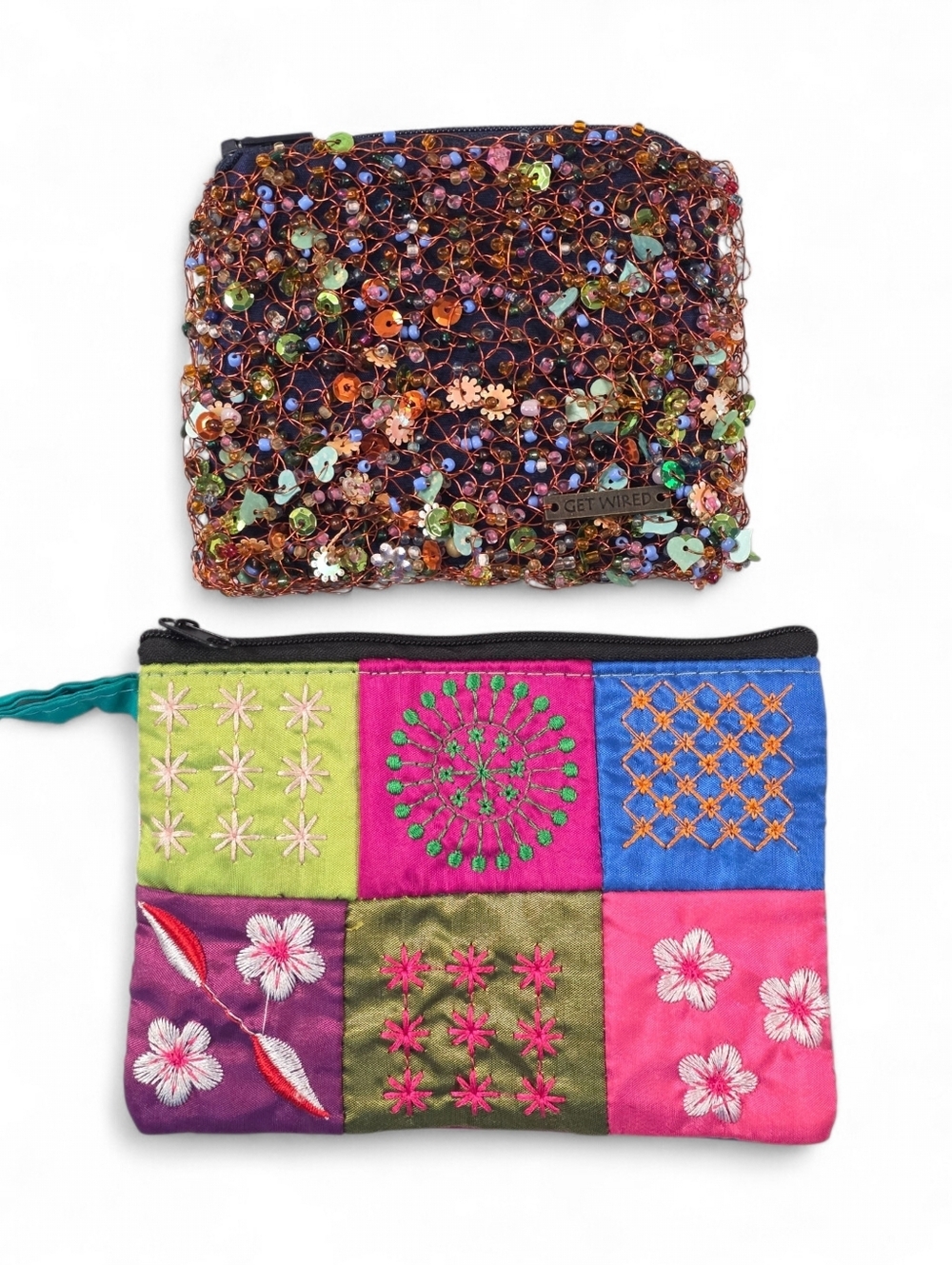 Boho Artsy Coin Purse Lot Get Wired Beaded + Embroidered Zip Pouches Organizers